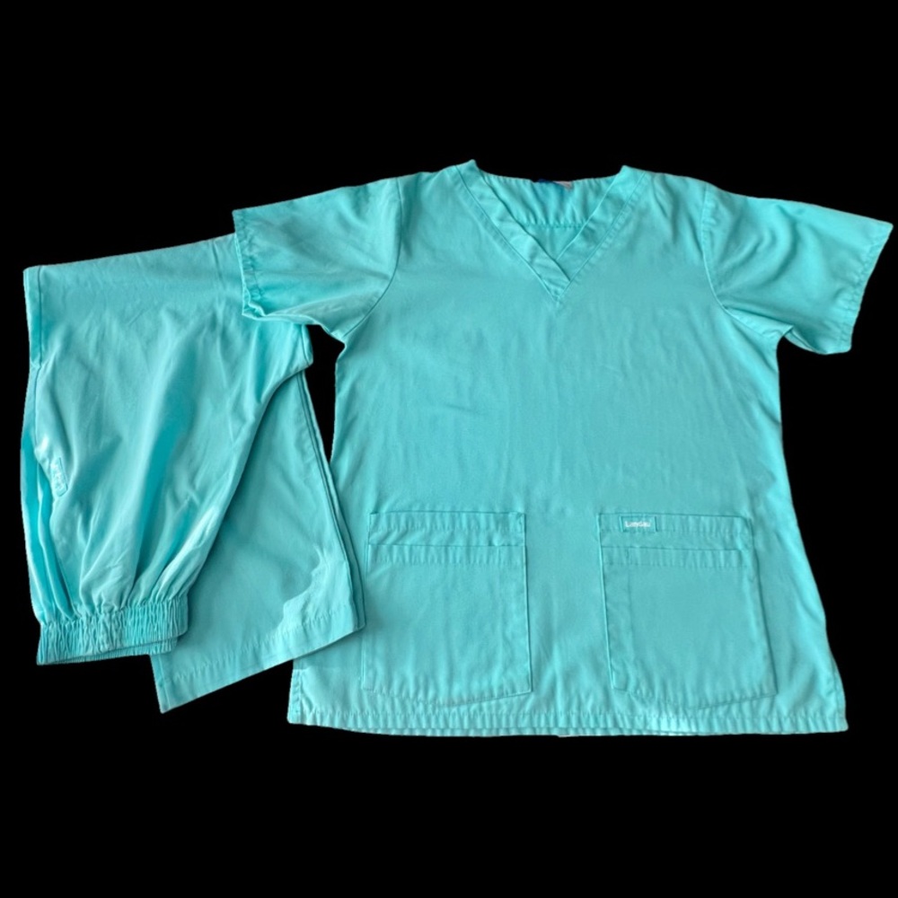 Landau Aqua or Pistachio Green Scrub Set Top Bottoms Size Medium - Picture 4 of 15